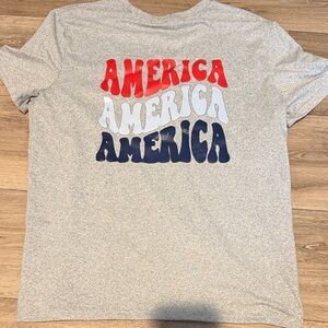 SHEIN Gray Tee with Red, White, and Blue Graphic